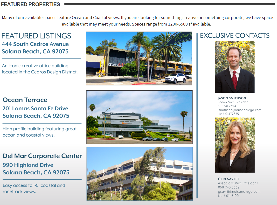 PRIME OFFICE SPACE AVAILABLE IN SOLANA BEACH NAI San Diego
